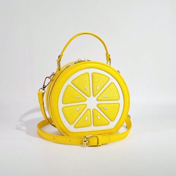 Yellow Casual Women's Fruit Shaped Crossbody Y2k Sequin Patchwork Shoulder Bag - Picture 1 of 11